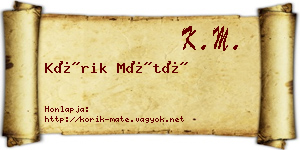 Kórik Máté névjegykártya