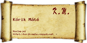 Kórik Máté névjegykártya